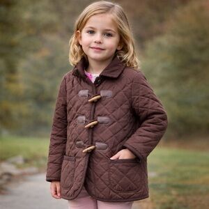 Gymboree Toddler Girls Quilted Jacket Size 4T Brown Plaid Lined Toggle Coat